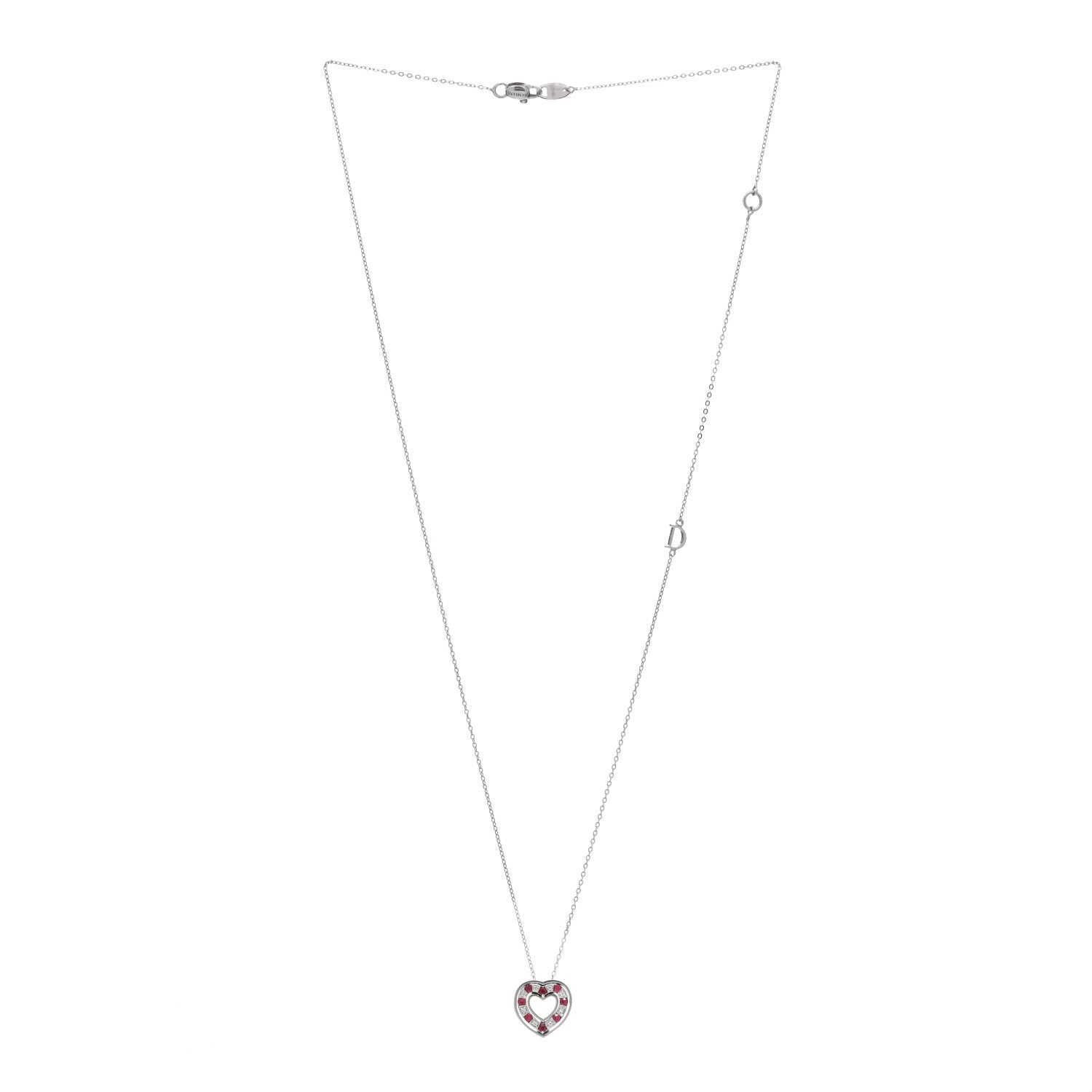 Damiani 18K White Gold Diamond Ruby Small Belle Epoque Heart Pendant Necklace 2 of 3