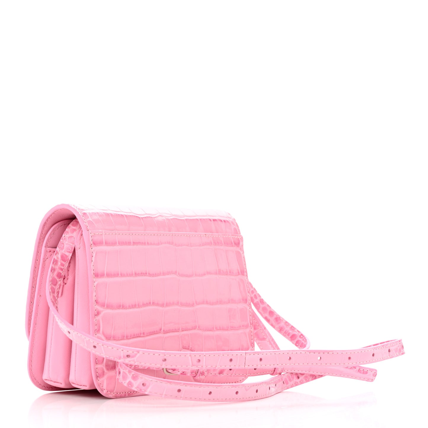 Shiny Calfskin Crocodile Embossed Small B Crossbody Bag Pink