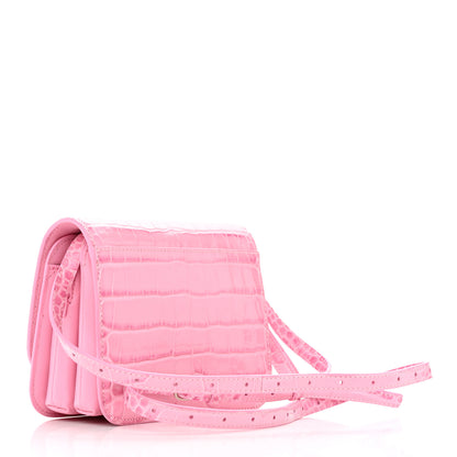 Balenciaga Shiny Calfskin Crocodile Embossed Small B Crossbody Bag Pink 3 of 12