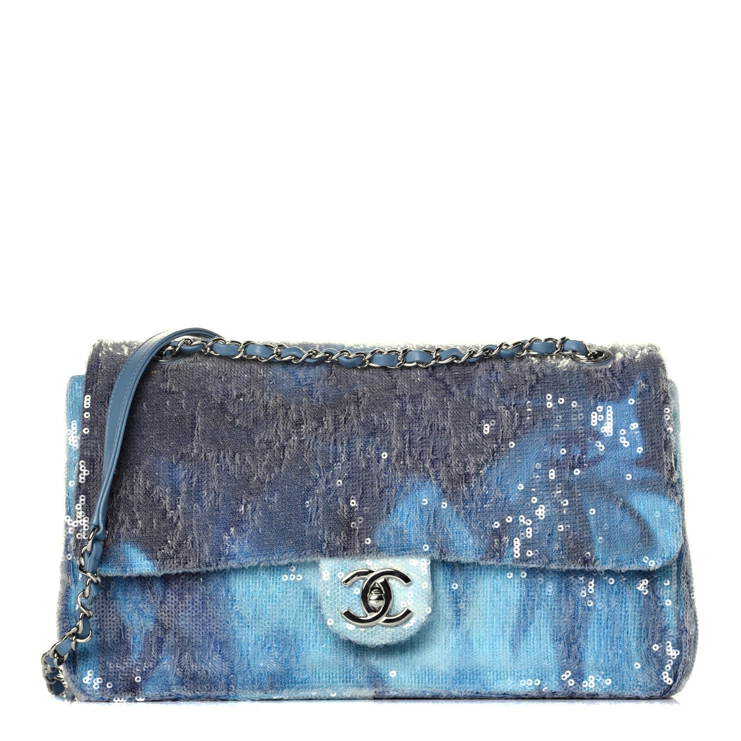 Chanel Sequin Large Waterfall Flap Light Blue 1 of 10