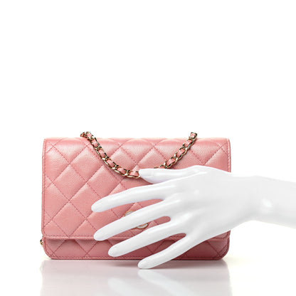 Chanel Iridescent Caviar Quilted Wallet on Chain WOC Rose Pink 3 of 13