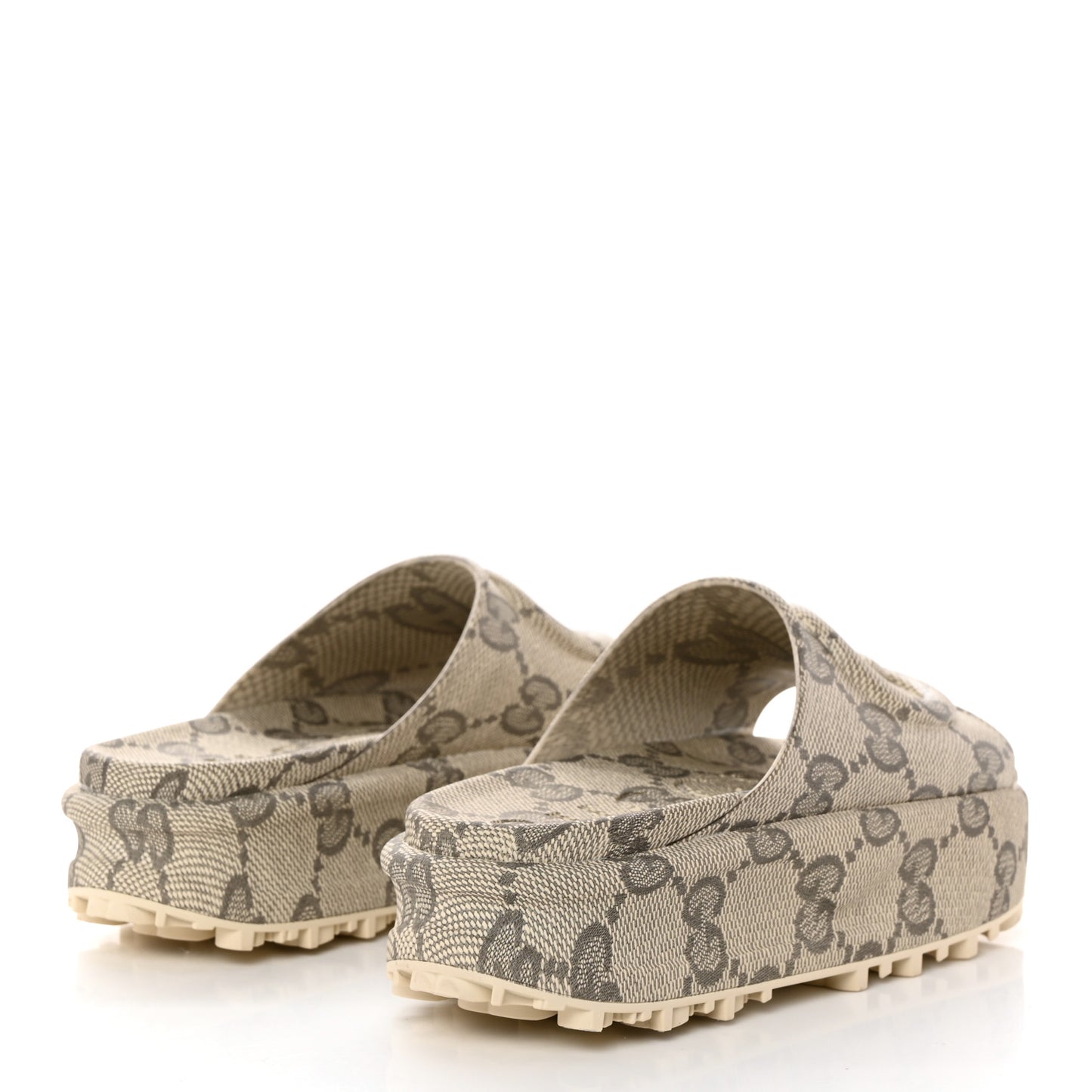 Cubic Rubber GG Monogram Womens Interlocking G Platform 42mm Slide Sandals 37 Beige Ebony