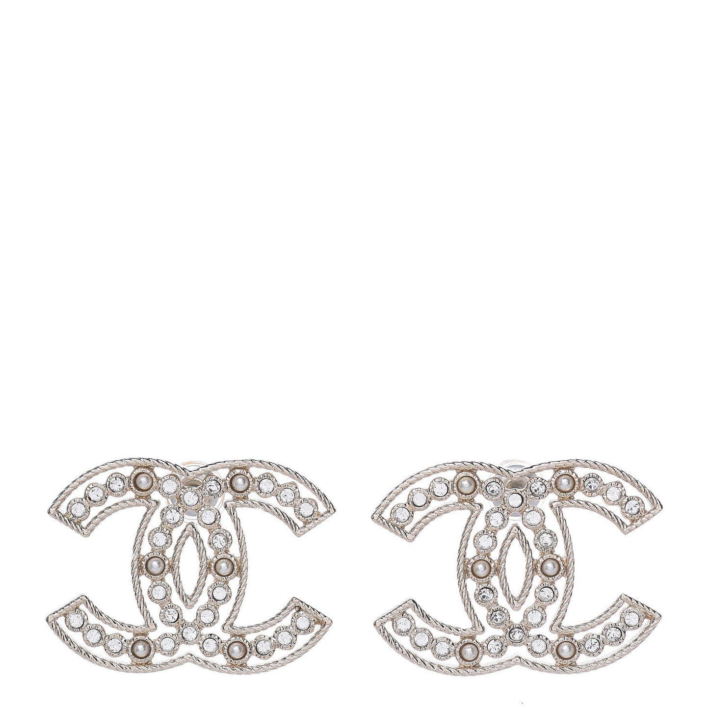 Pearl Crystal Sparkling Pearls CC Earrings Light Gold