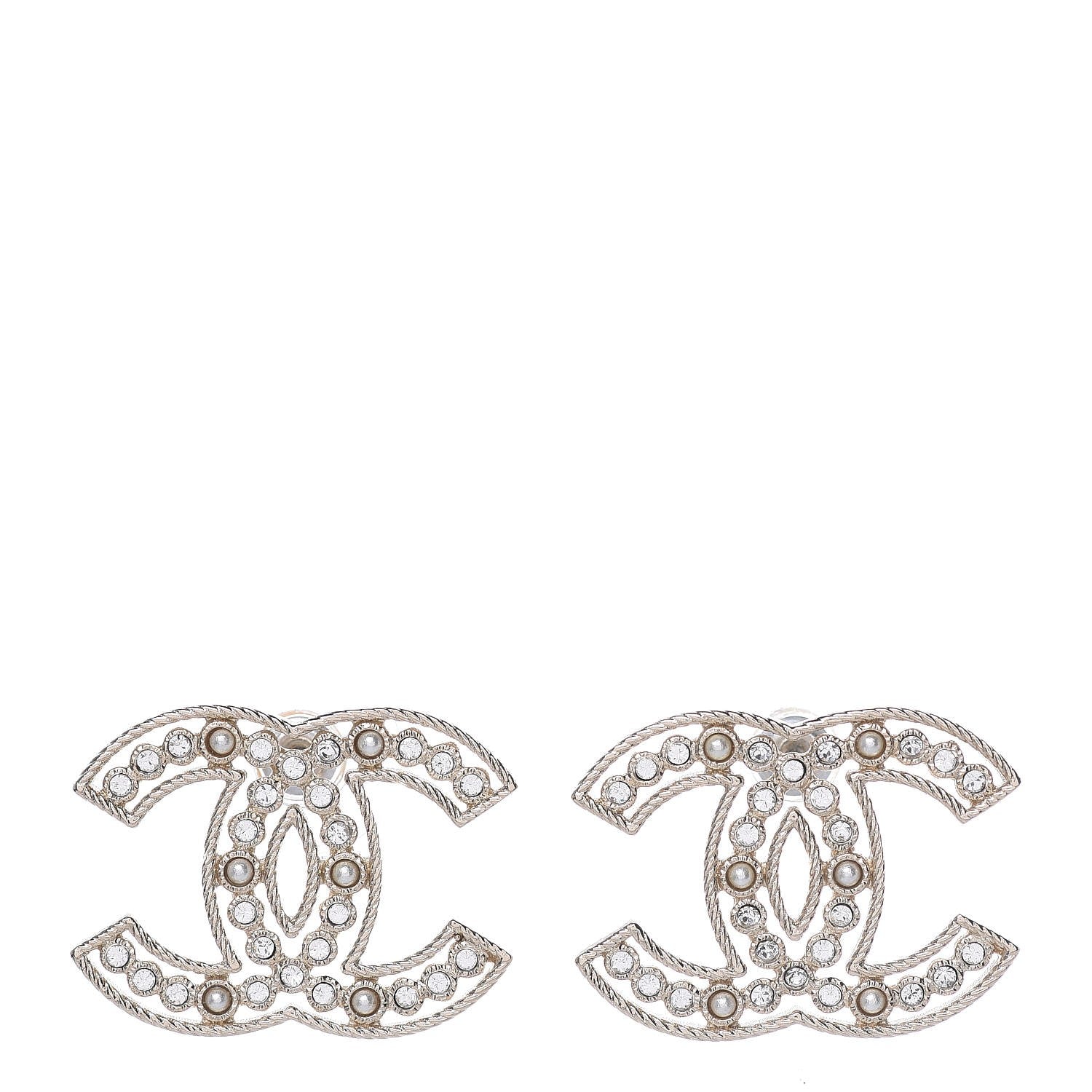 Chanel Pearl Crystal Sparkling Pearls CC Earrings Light Gold 1 of 5