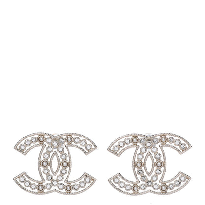 Chanel Pearl Crystal Sparkling Pearls CC Earrings Light Gold 1 of 5