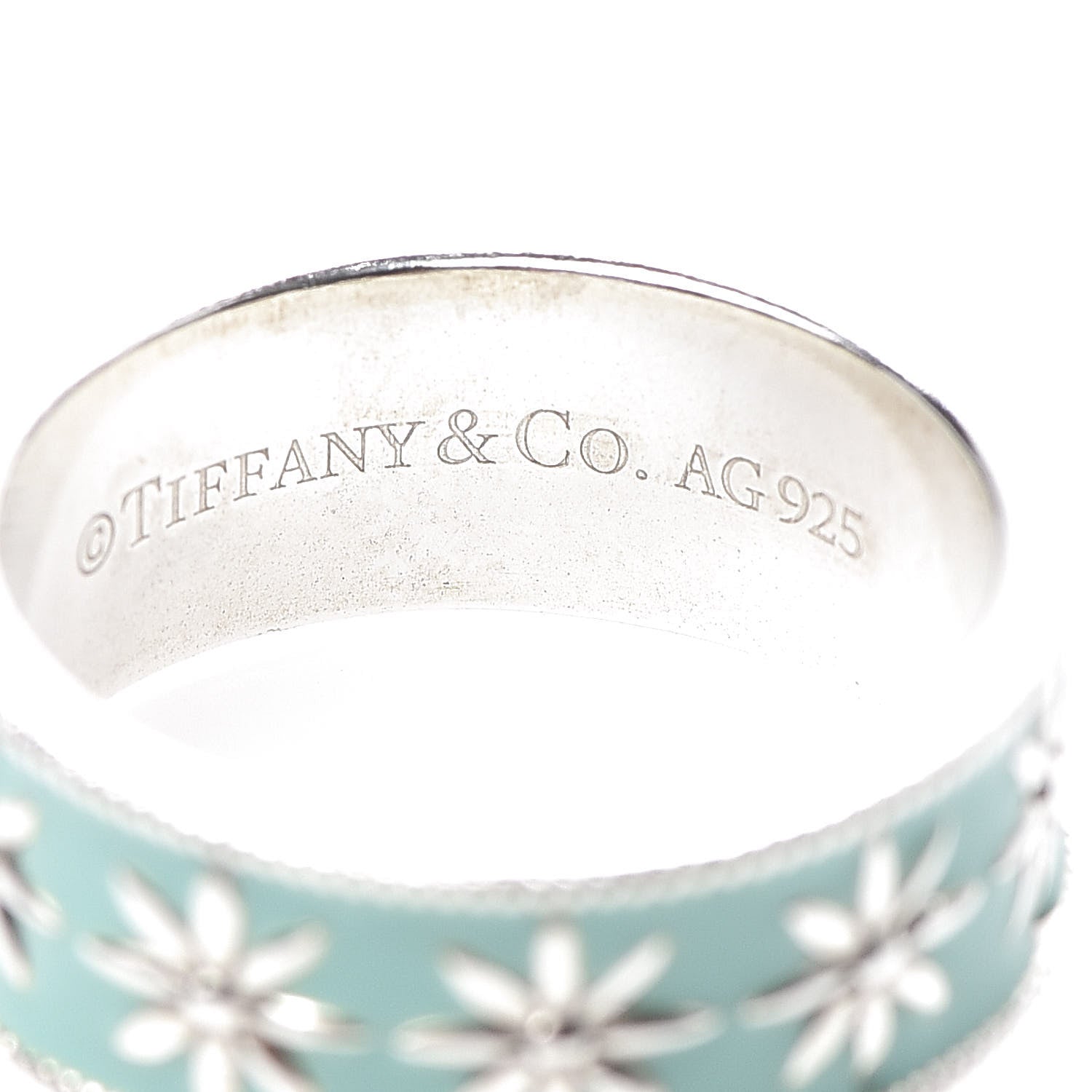 Tiffany Sterling Silver Enamel Daisy Band Ring 53 6.25 4 of 5