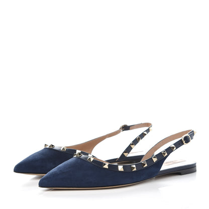Valentino Garavani Suede Nappa Rockstud Slingback Flats 41 Marine 3 of 8