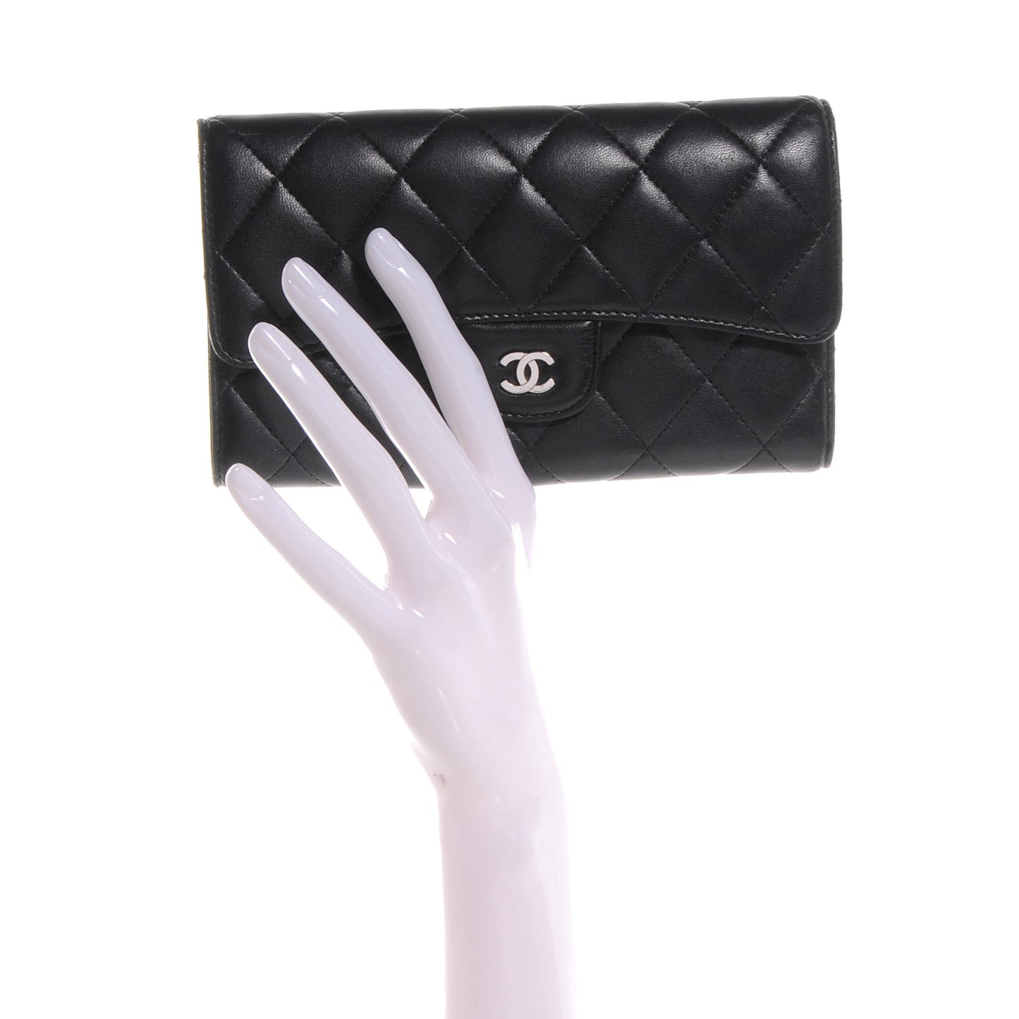 Lambskin Quilted Large Flap Wallet Black