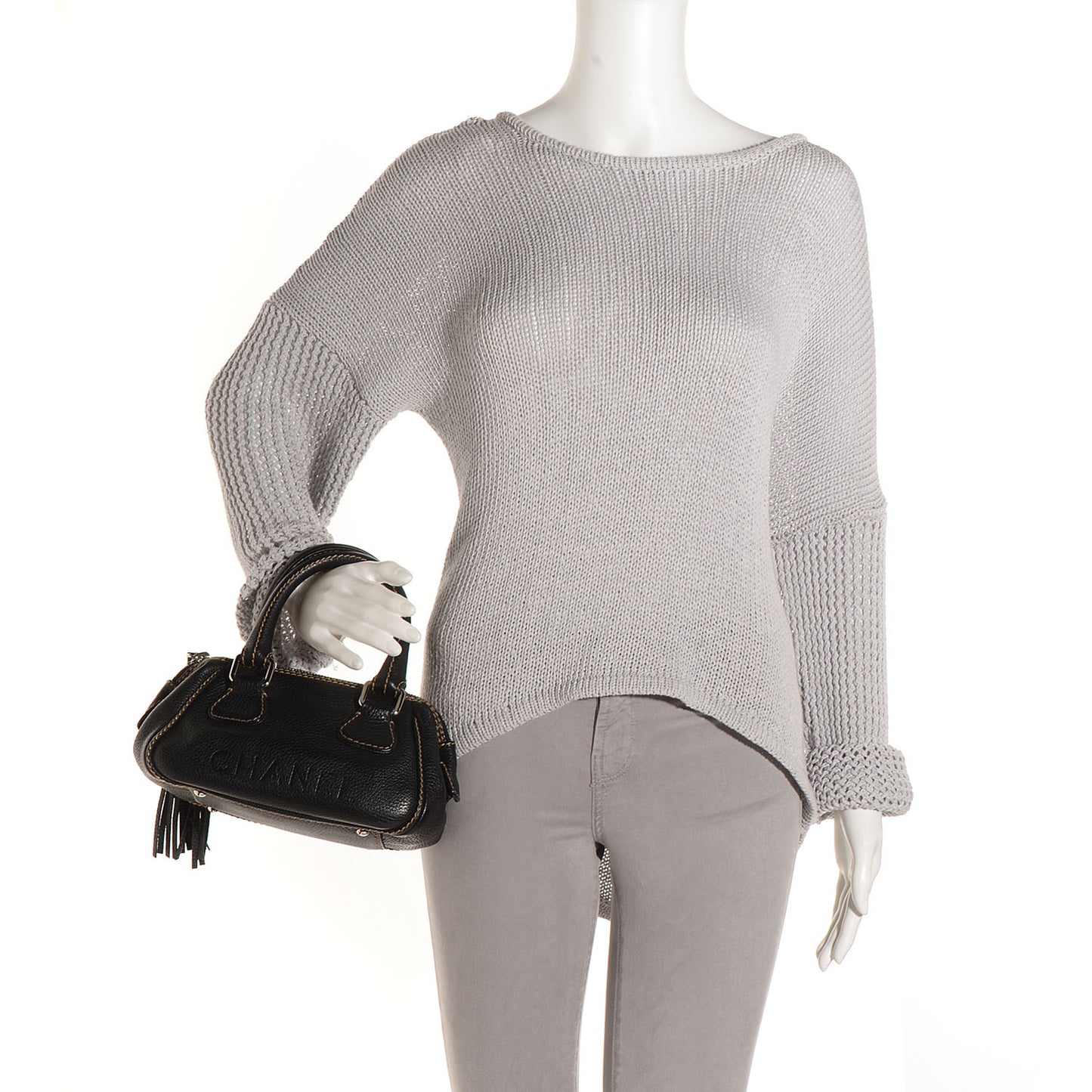Leather Small Tassel Handbag Black