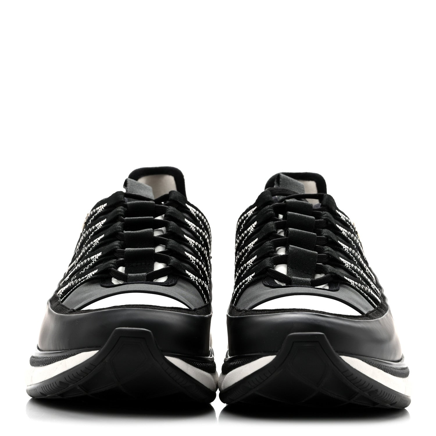 Chanel Mixed Fibers Suede Calfskin CC Sneakers 41.5 White Black 3 of 11
