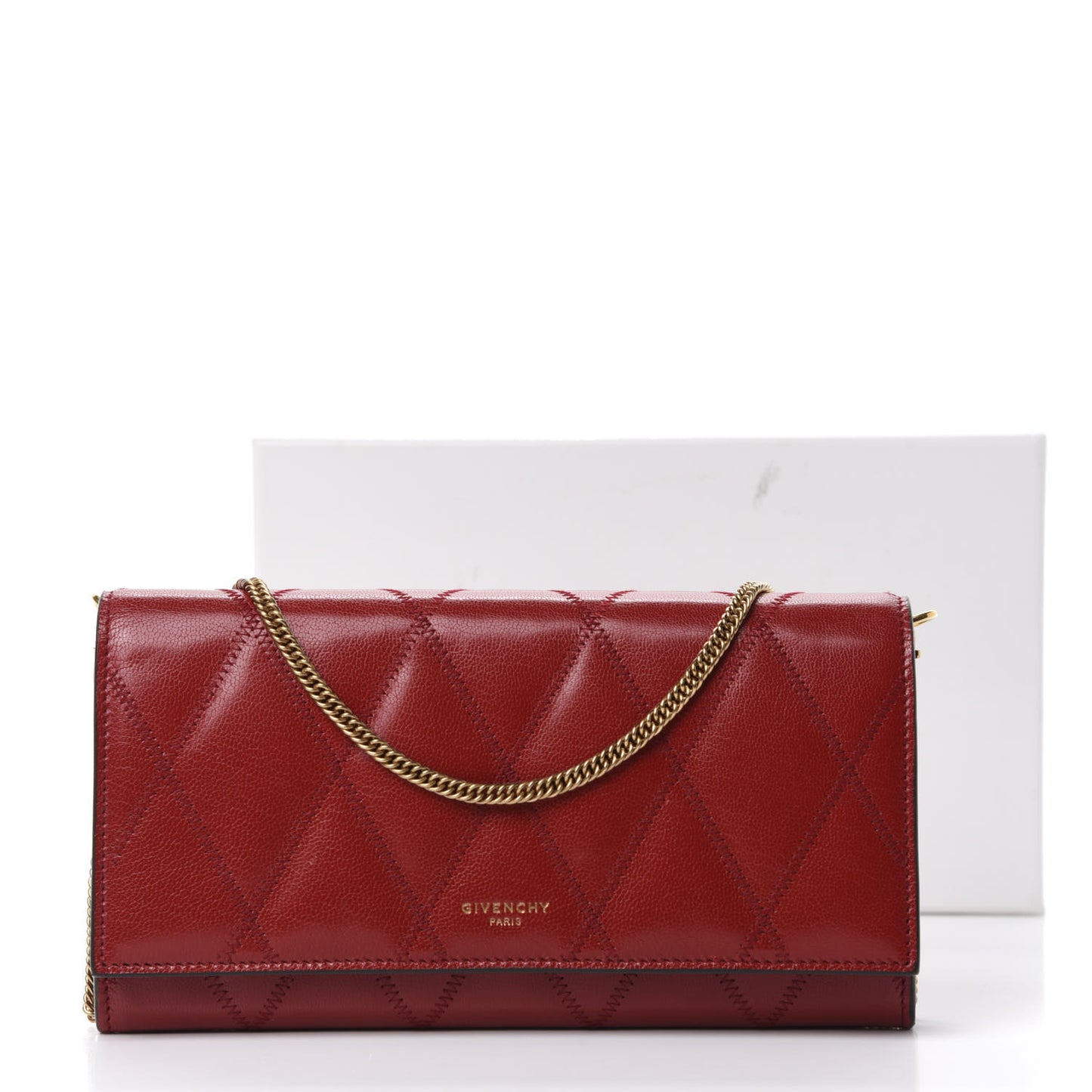 Goatskin Quilted GV3 Chain Wallet Vermillon