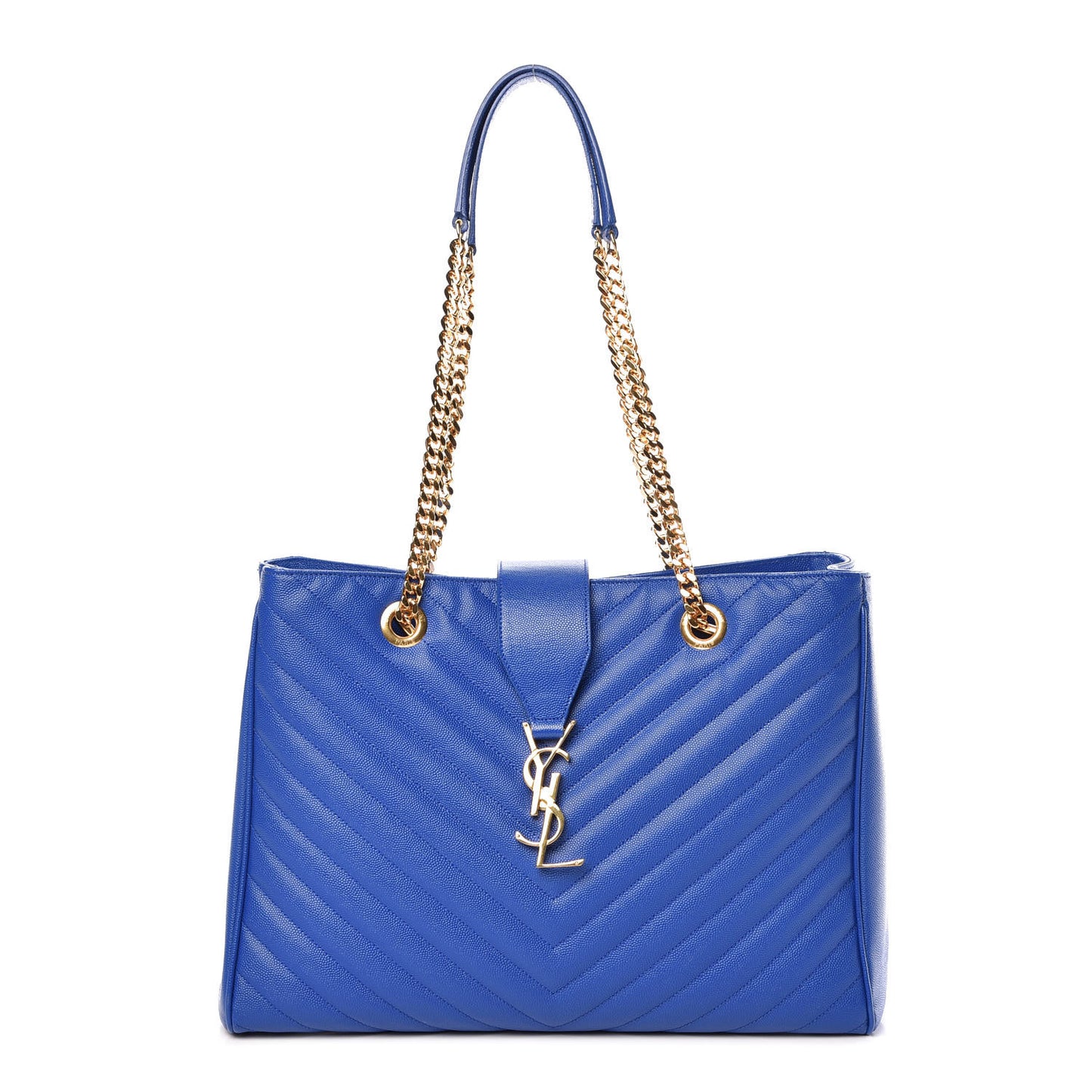 Grain De Poudre Matelasse Chevron Monogram Shopping Bag Blue Majorelle
