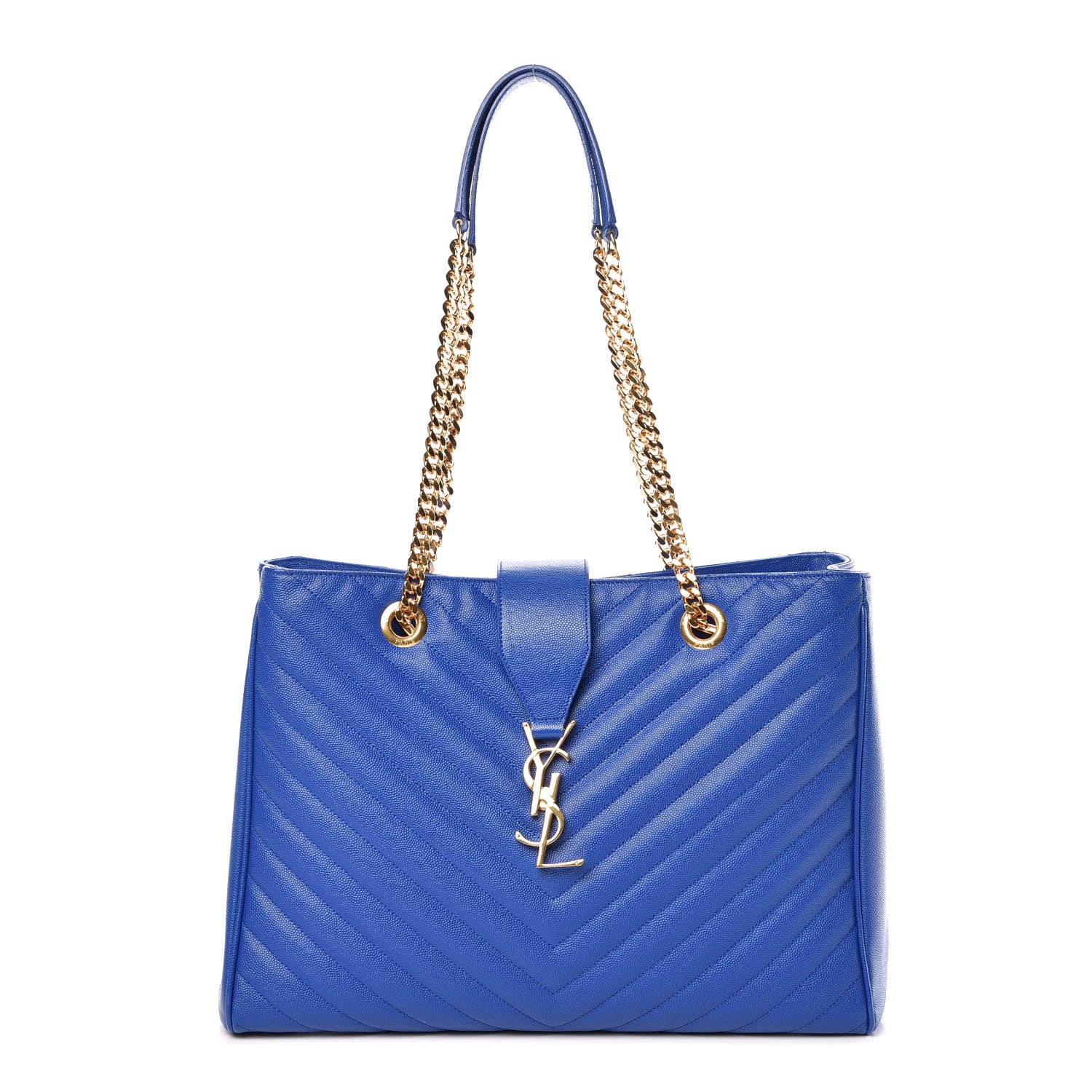 Saint Laurent Grain De Poudre Matelasse Chevron Monogram Shopping Bag Blue Majorelle 1 of 9