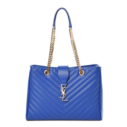 Saint Laurent Grain De Poudre Matelasse Chevron Monogram Shopping Bag Blue Majorelle 1 of 9