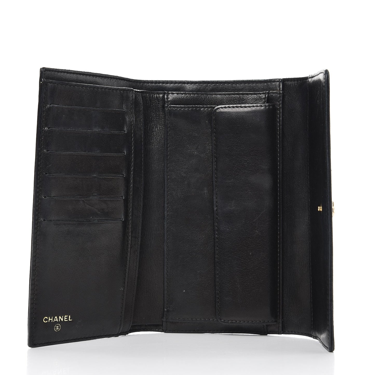 Lambskin Embossed Camellia Flap Wallet Black