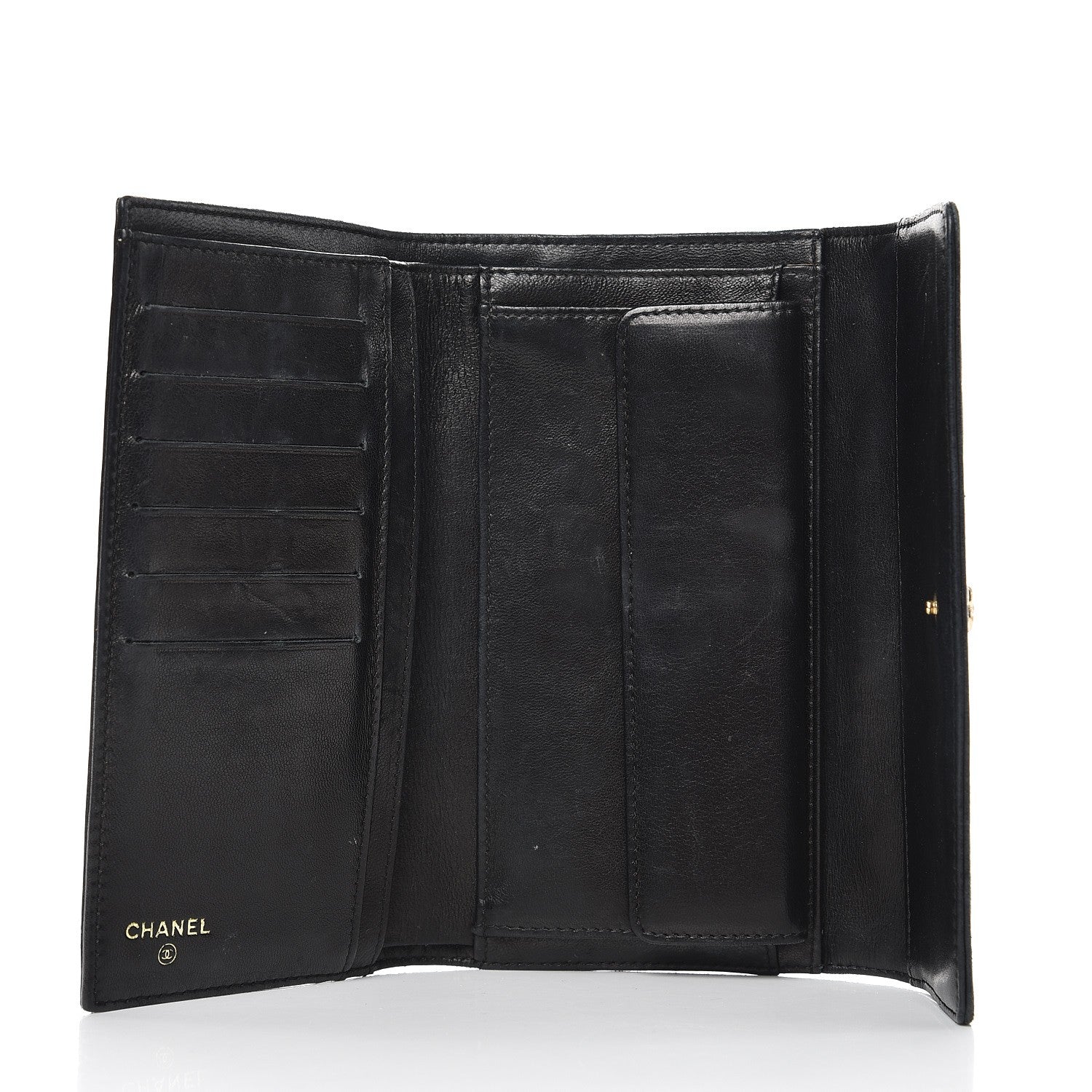 Chanel Lambskin Embossed Camellia Flap Wallet Black 5 of 15