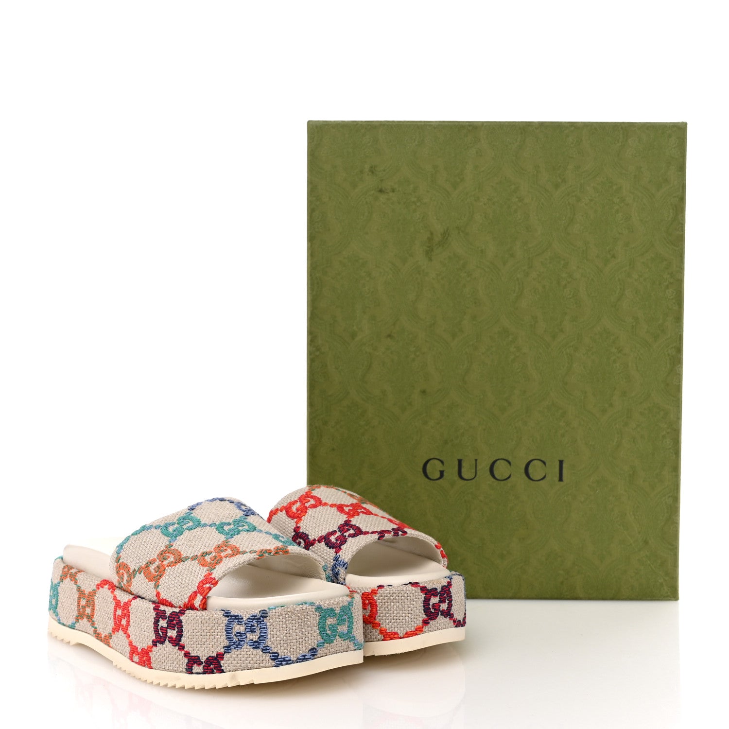 Gucci Linen Psychedelic Mini GG Monogram Angelina Platform 55mm Slide Sandals 37 Multicolor 10 of 10