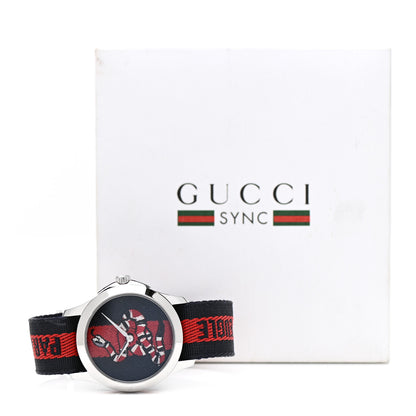 Gucci Stainless Steel Nylon 38mm Le Marche Des Merveilles Snake Quartz Watch Navy 5 of 5