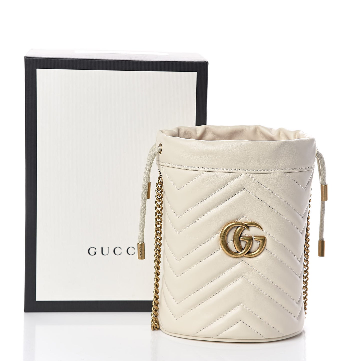 Calfskin Matelasse Mini GG Marmont 2.0 Bucket Bag White