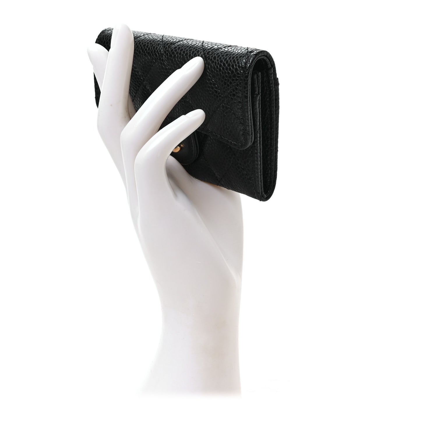 Caviar Quilted Flap Card Holder Wallet Black