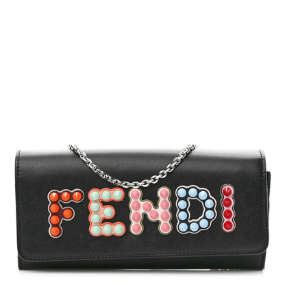 Fendi Vitello Liberty Fun Fair Studded Continental Wallet On Chain Black Multicolor 1 of 11