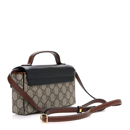 Gucci GG Supreme Monogram Calfskin Mini Padlock Top Handle Shoulder Bag Beige Black Cuir 2 of 10