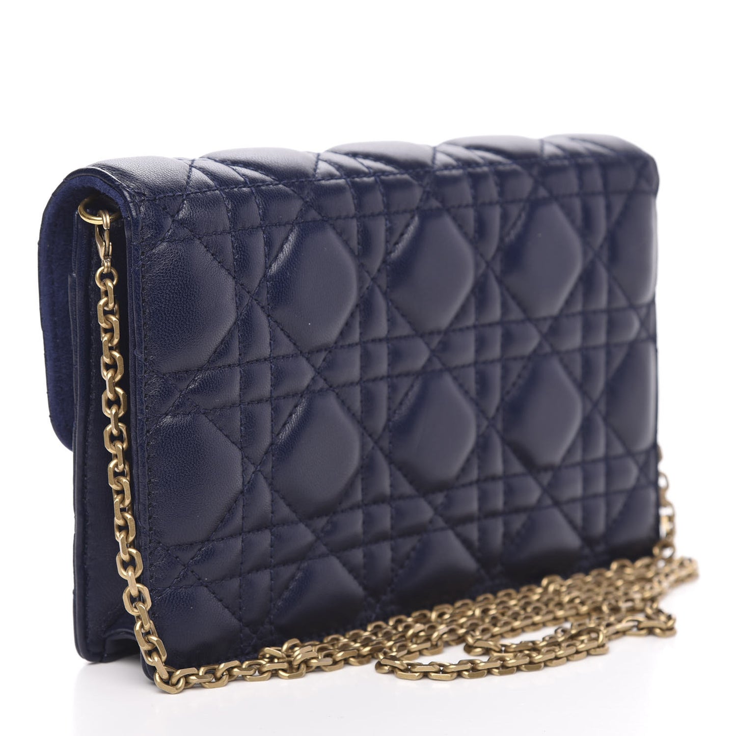 Lambskin Cannage Dioraddict Wallet on Chain Clutch Navy