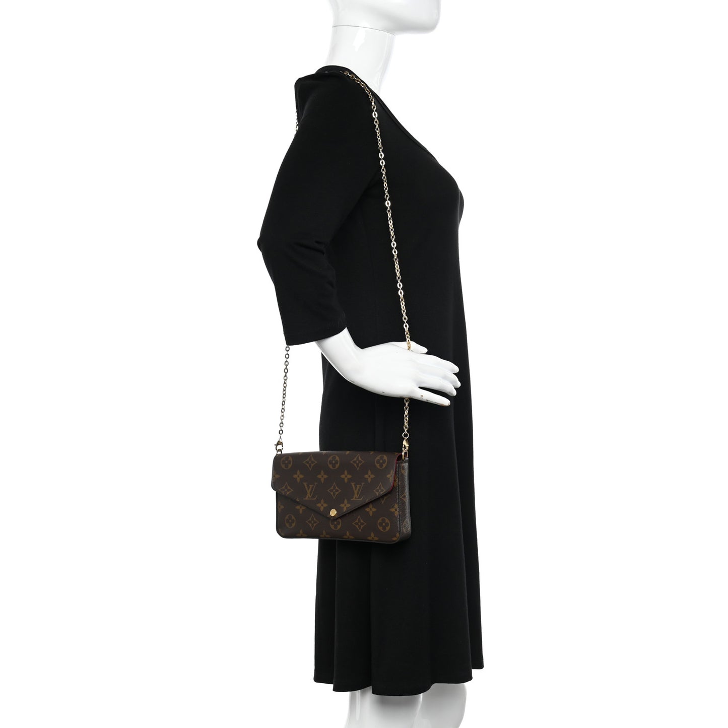 Monogram Pochette Felicie Chain Wallet Fuchsia