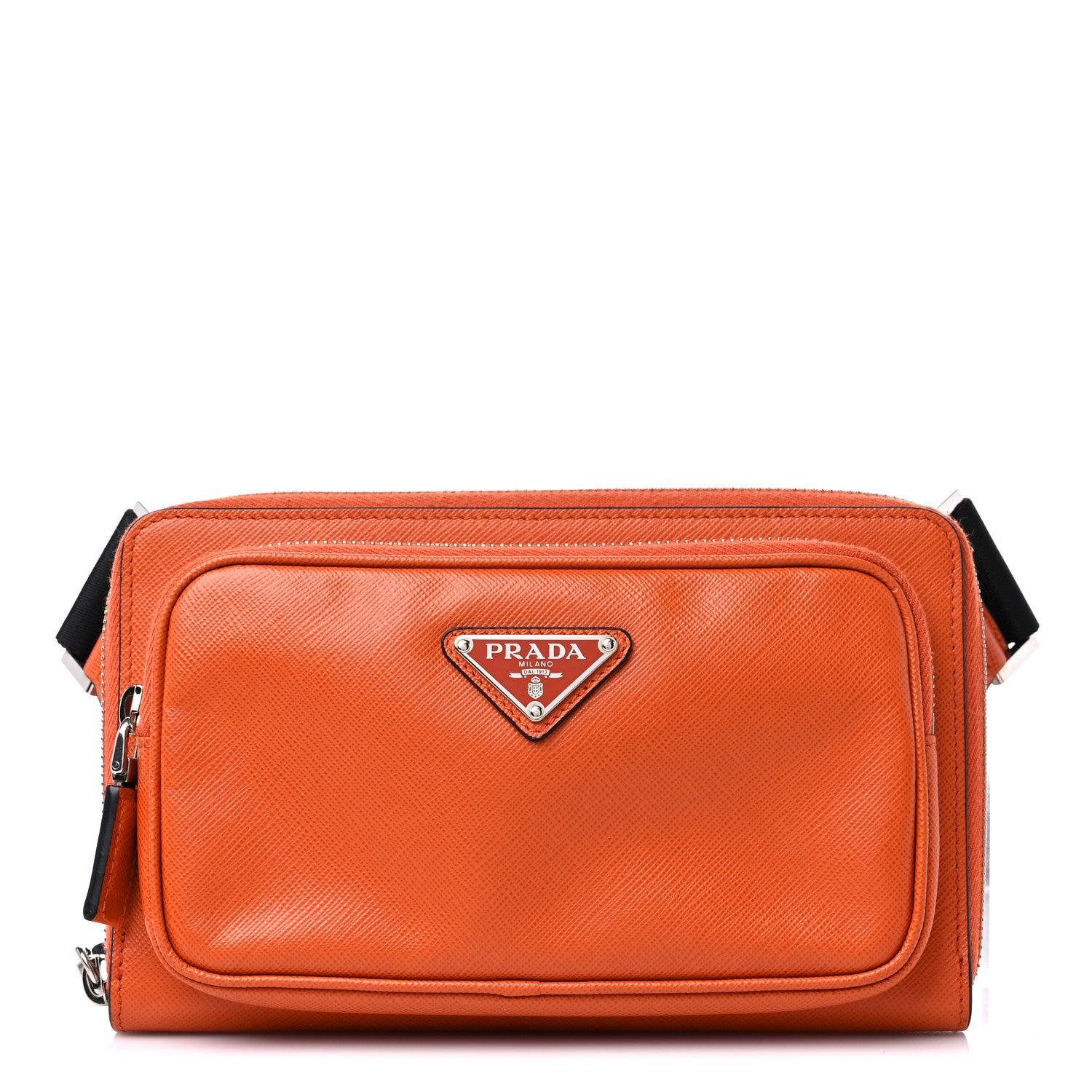 Prada Saffiano Travel Double Zip Crossbody Belt Bag Papaya 1 of 8