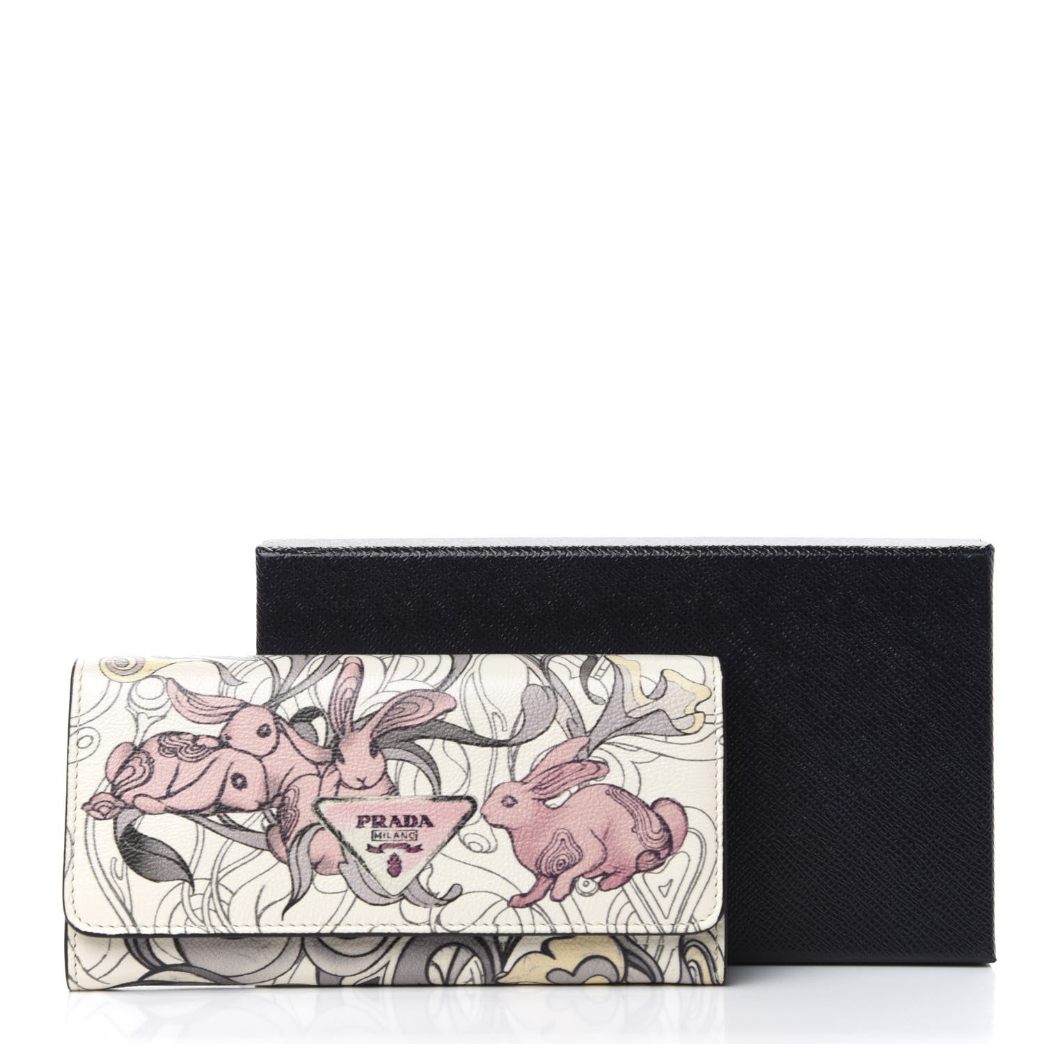 Prada X JAMES JEAN Glace Calfskin Rabbit Print Continental Wallet