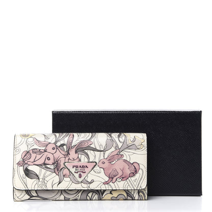 Prada X JAMES JEAN Glace Calfskin Rabbit Print Continental Wallet Opaline 7 of 7