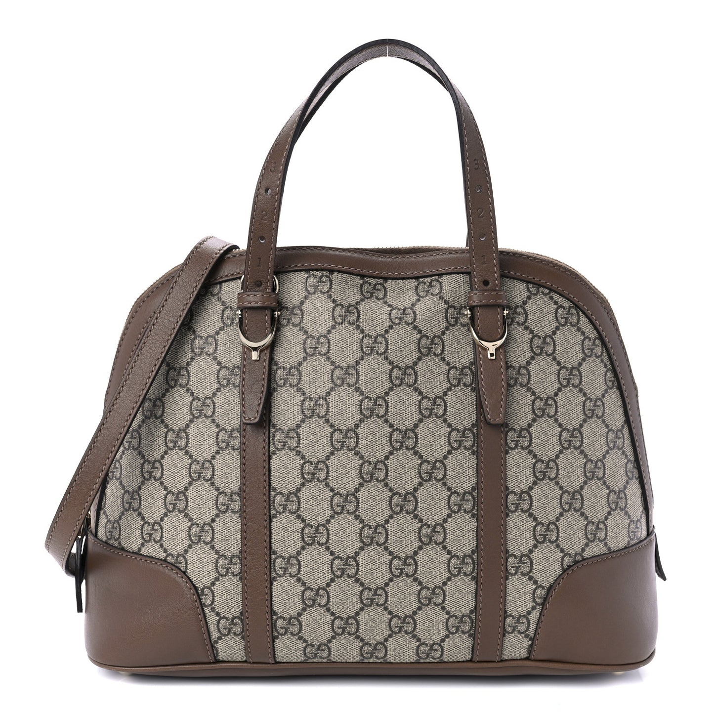 GG Supreme Monogram Margaux Calfskin Small Nice Top Handle Dome Bag Beige Ebony Acero