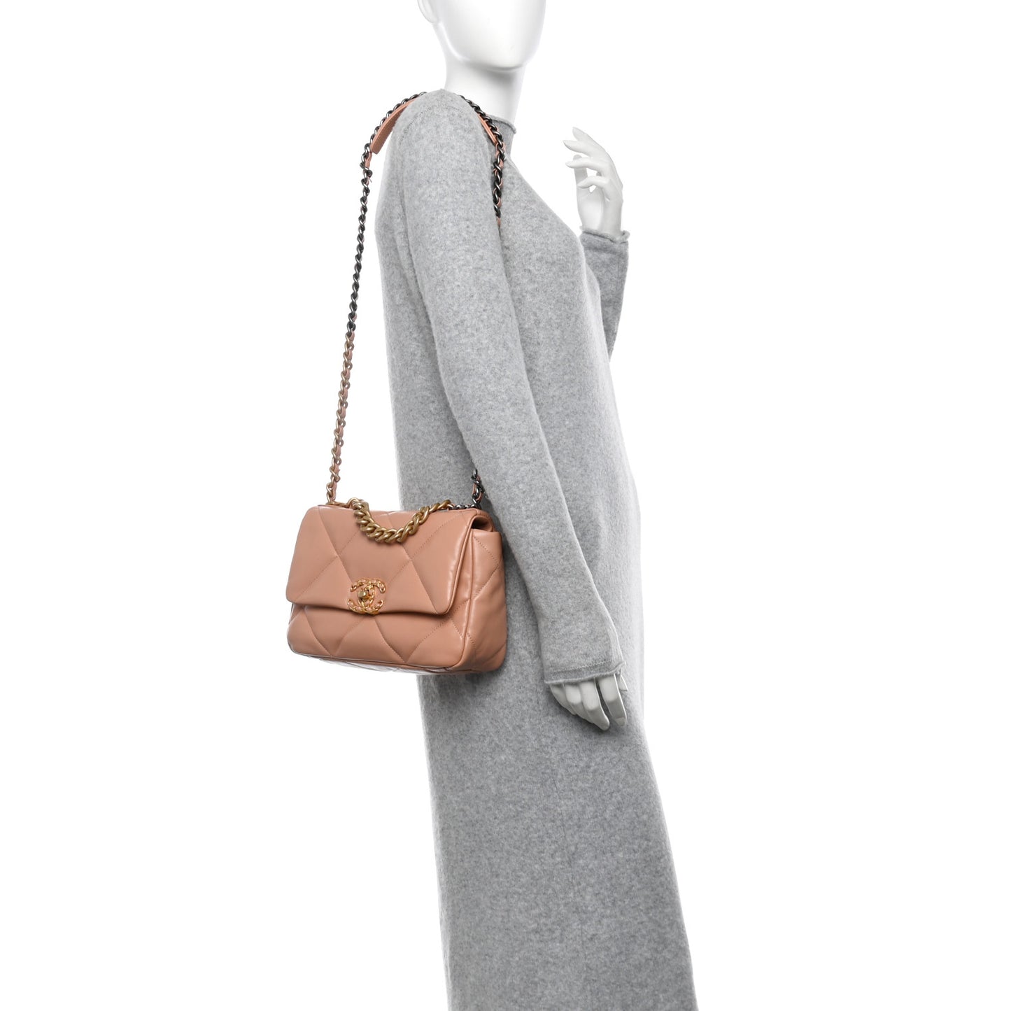 Lambskin Quilted Medium Chanel 19 Flap Beige