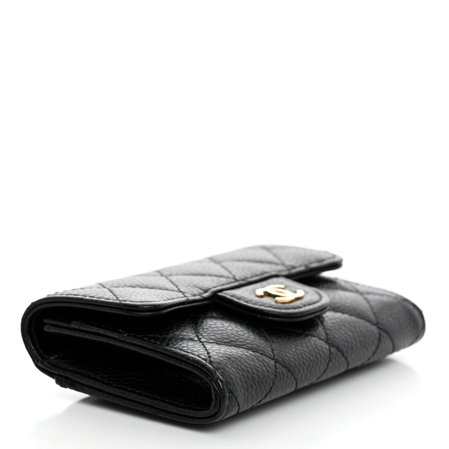 Caviar Quilted Flap Card Holder Wallet Black