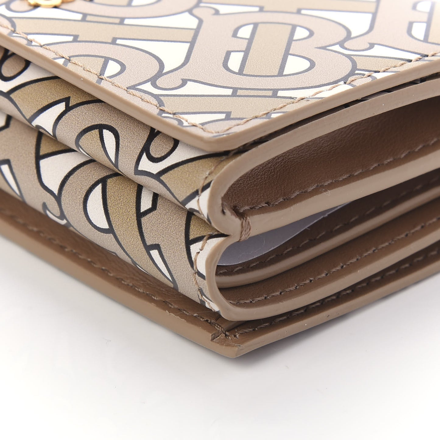 Grained Calfskin Monogram Double Flap Lark Wallet Beige