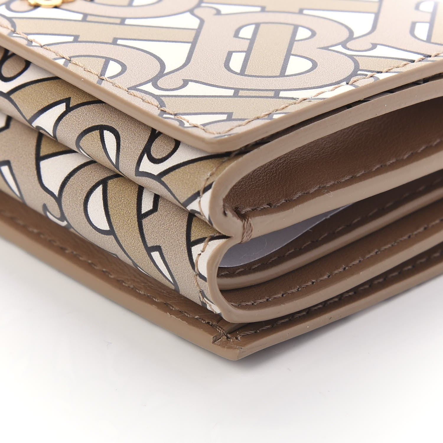 Burberry Grained Calfskin Monogram Double Flap Lark Wallet Beige 7 of 10