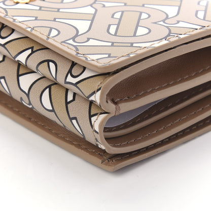 Burberry Grained Calfskin Monogram Double Flap Lark Wallet Beige 7 of 10
