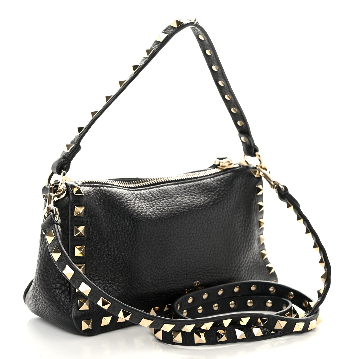 Grained Calfskin Small Rockstud All Over Crossbody Bag Black