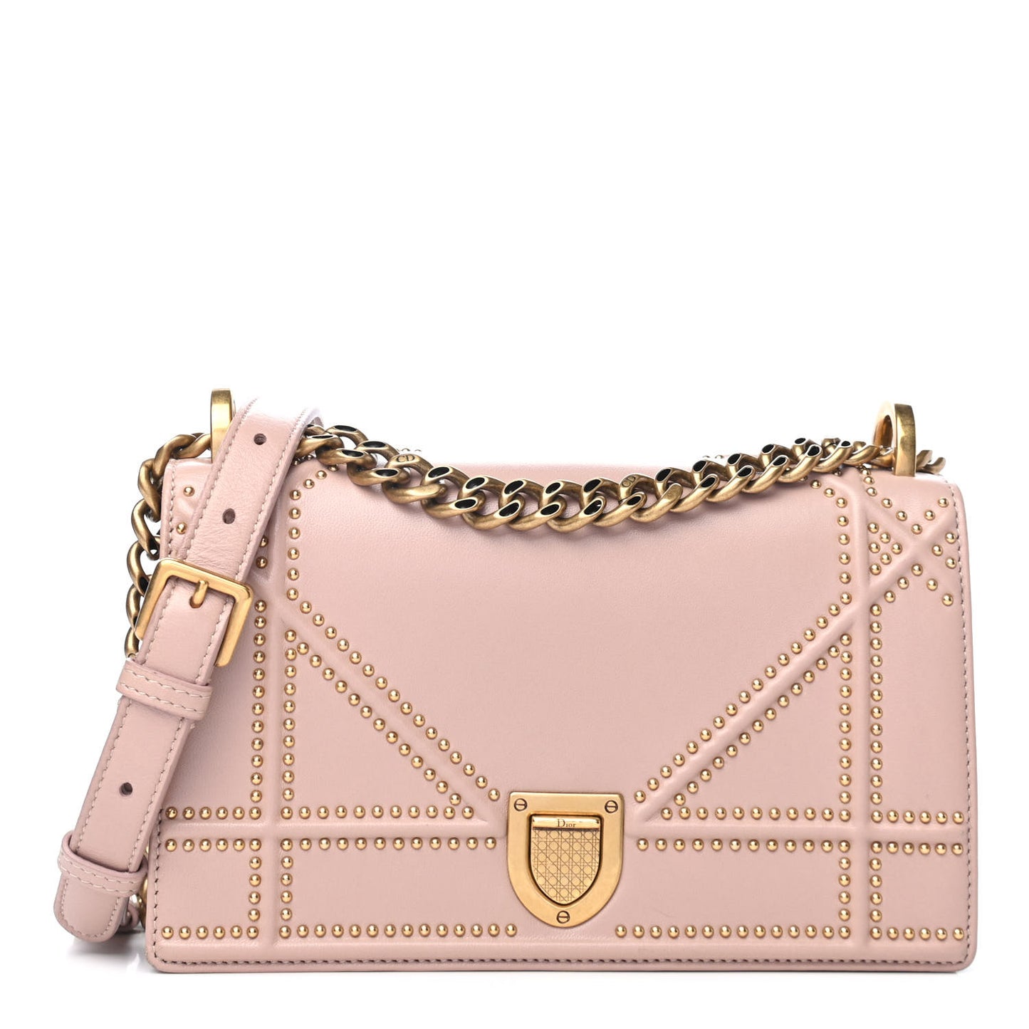 Lambskin Studded Medium Diorama Flap Bag Nude