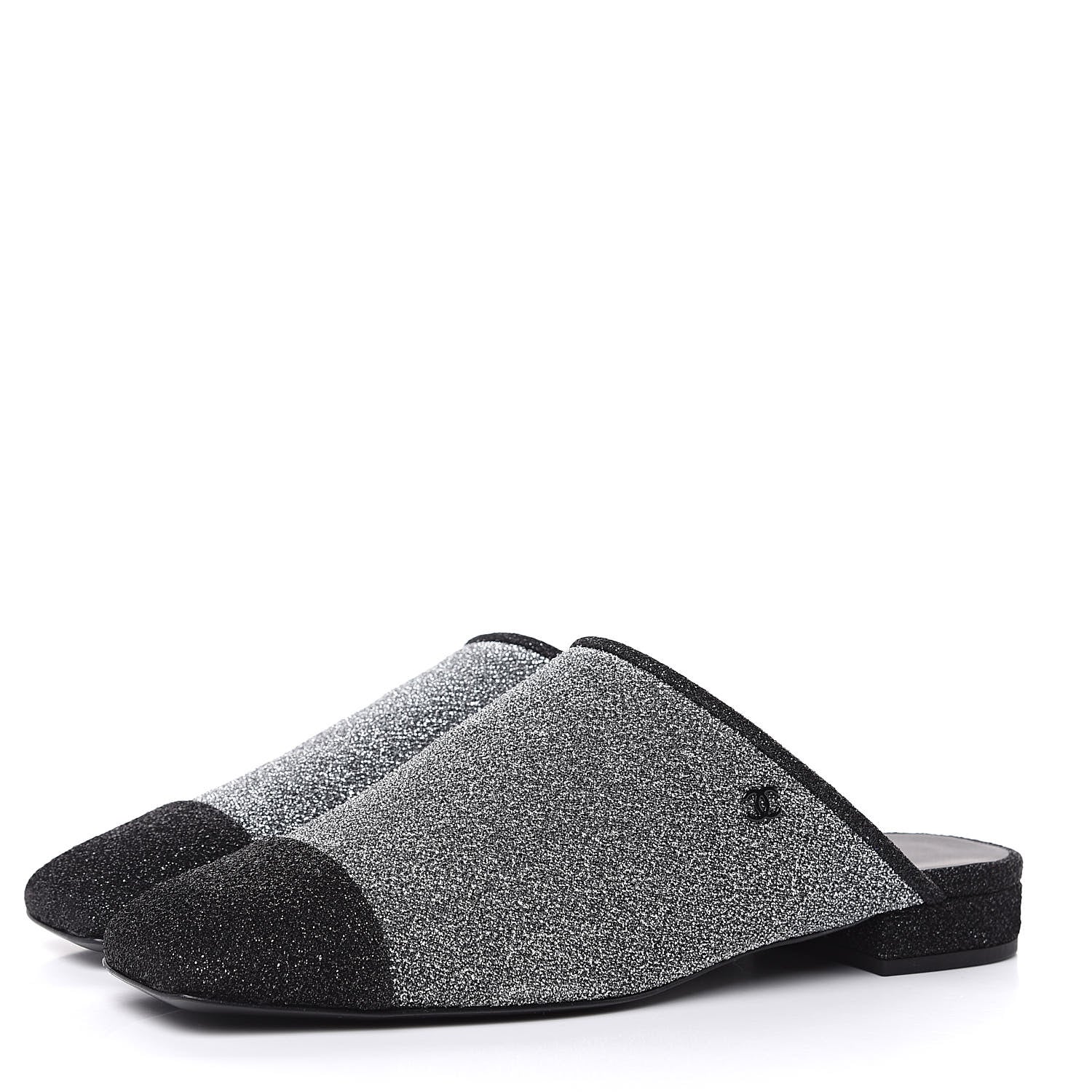 Chanel Fantasy Fabric Mules 38.5 Dark Silver Black 3 of 7