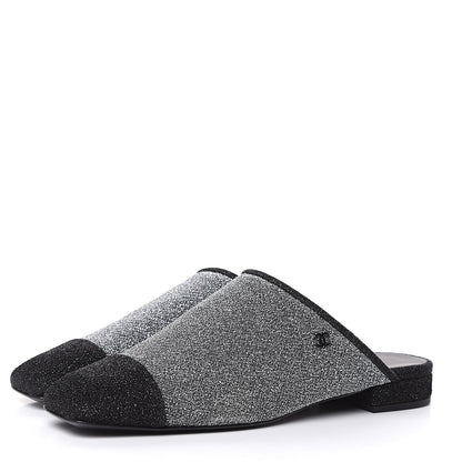Chanel Fantasy Fabric Mules 38.5 Dark Silver Black 3 of 7