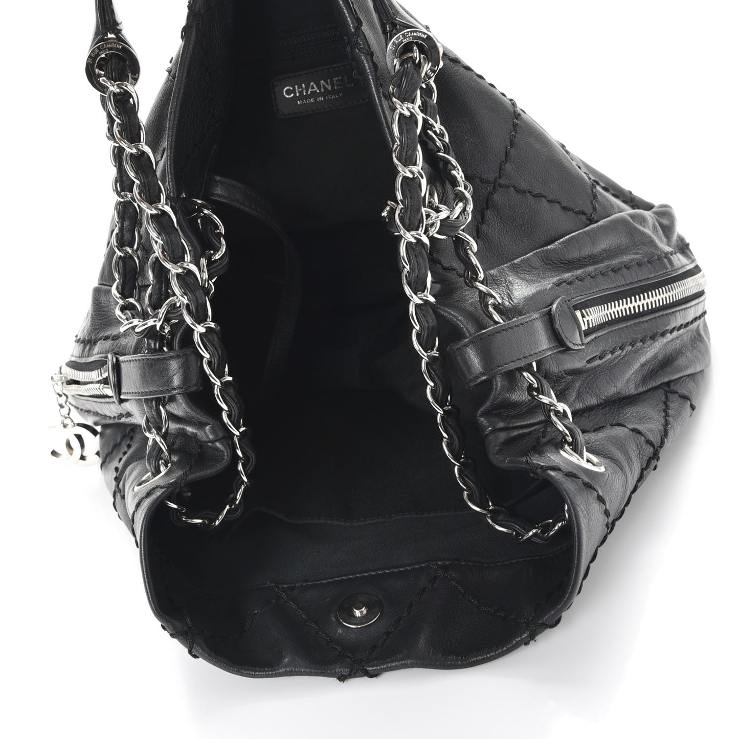 Lambskin Stitched Expandable Tote Black