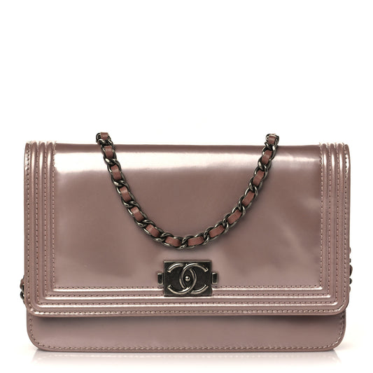 Metallic Glazed Calfskin Boy Wallet On Chain WOC Pink