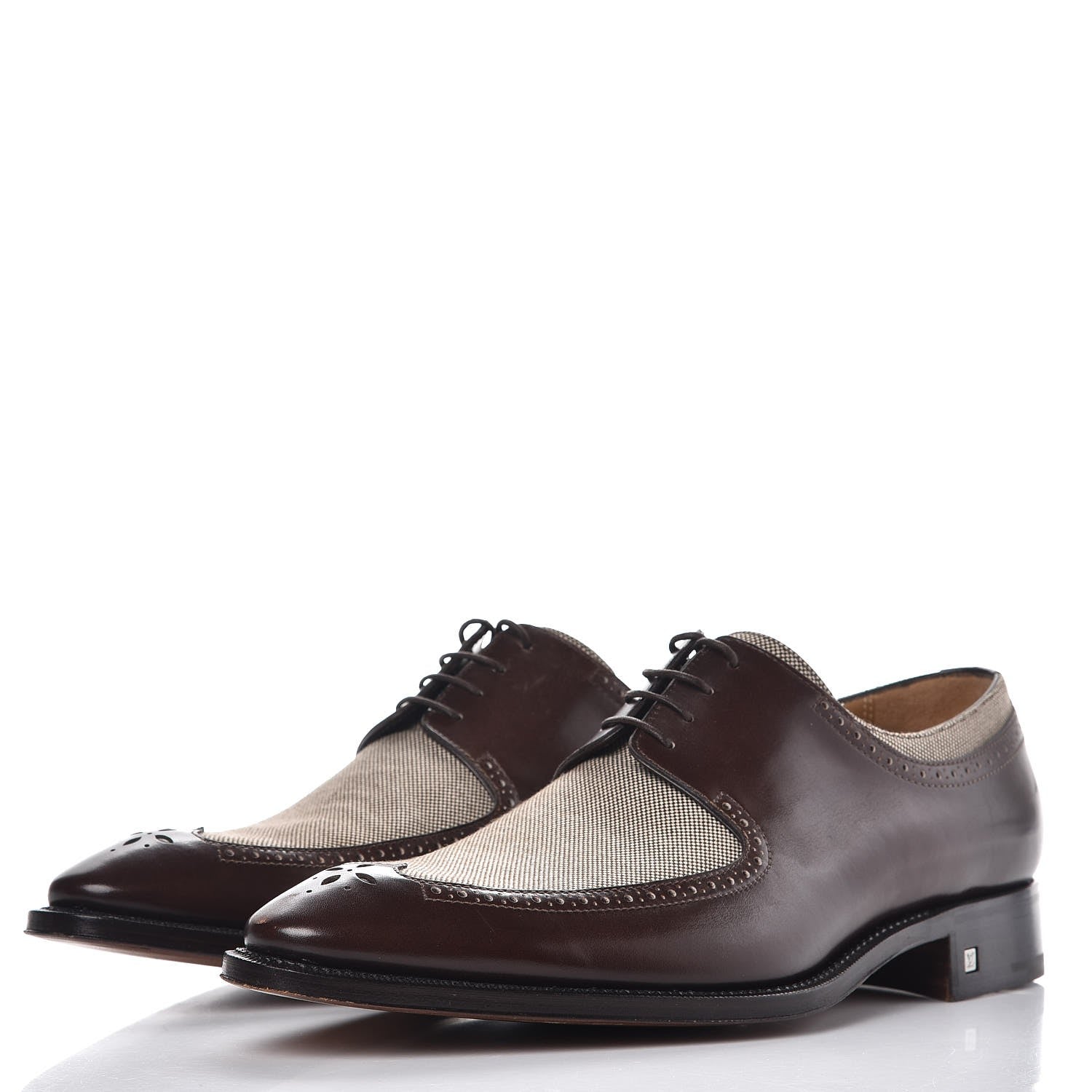 Louis Vuitton Mens Calfskin Canvas Lace Up Shoes 7.5 Brown 3 of 9