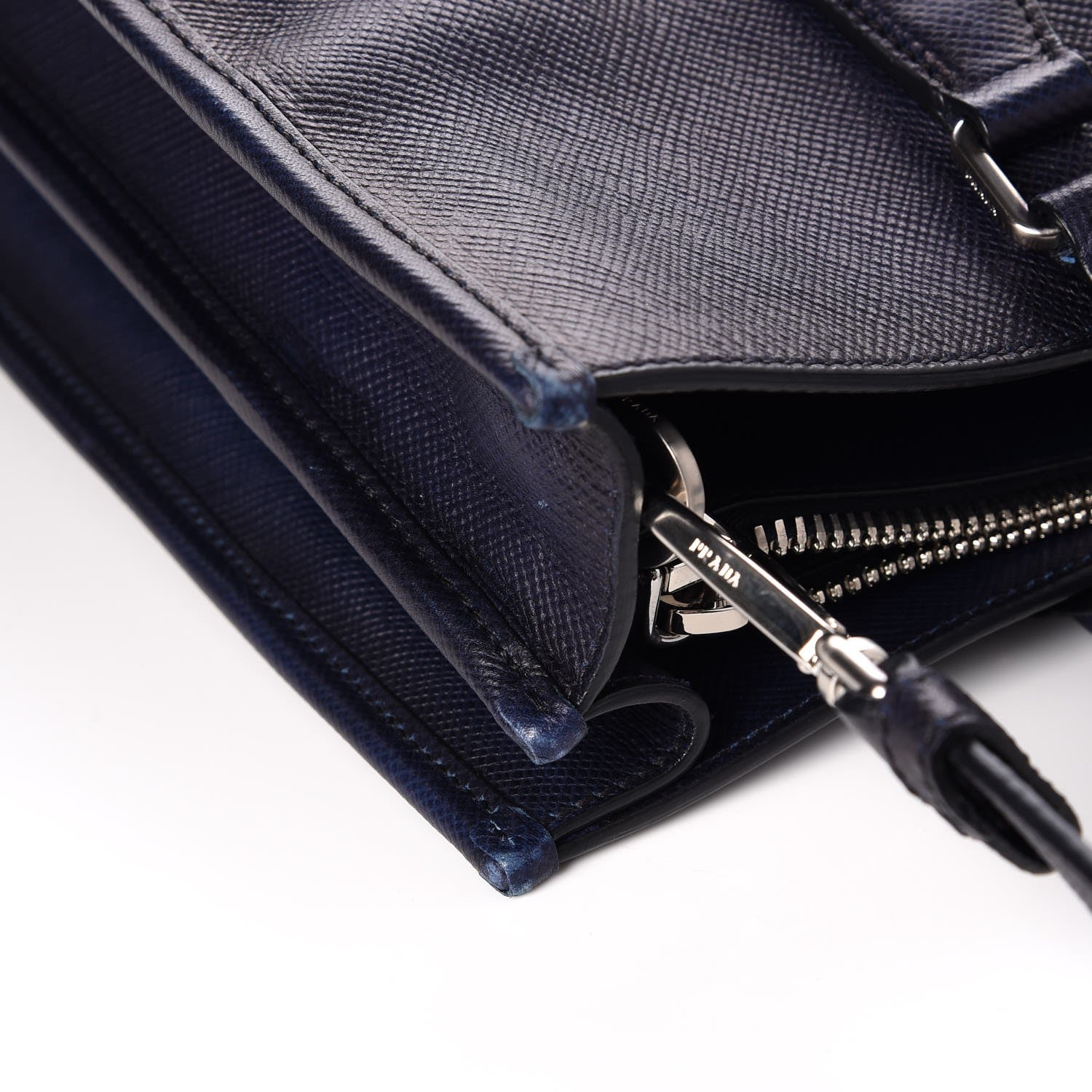 Prada Saffiano Cuir Double Handle Tote Baltico 14 of 16