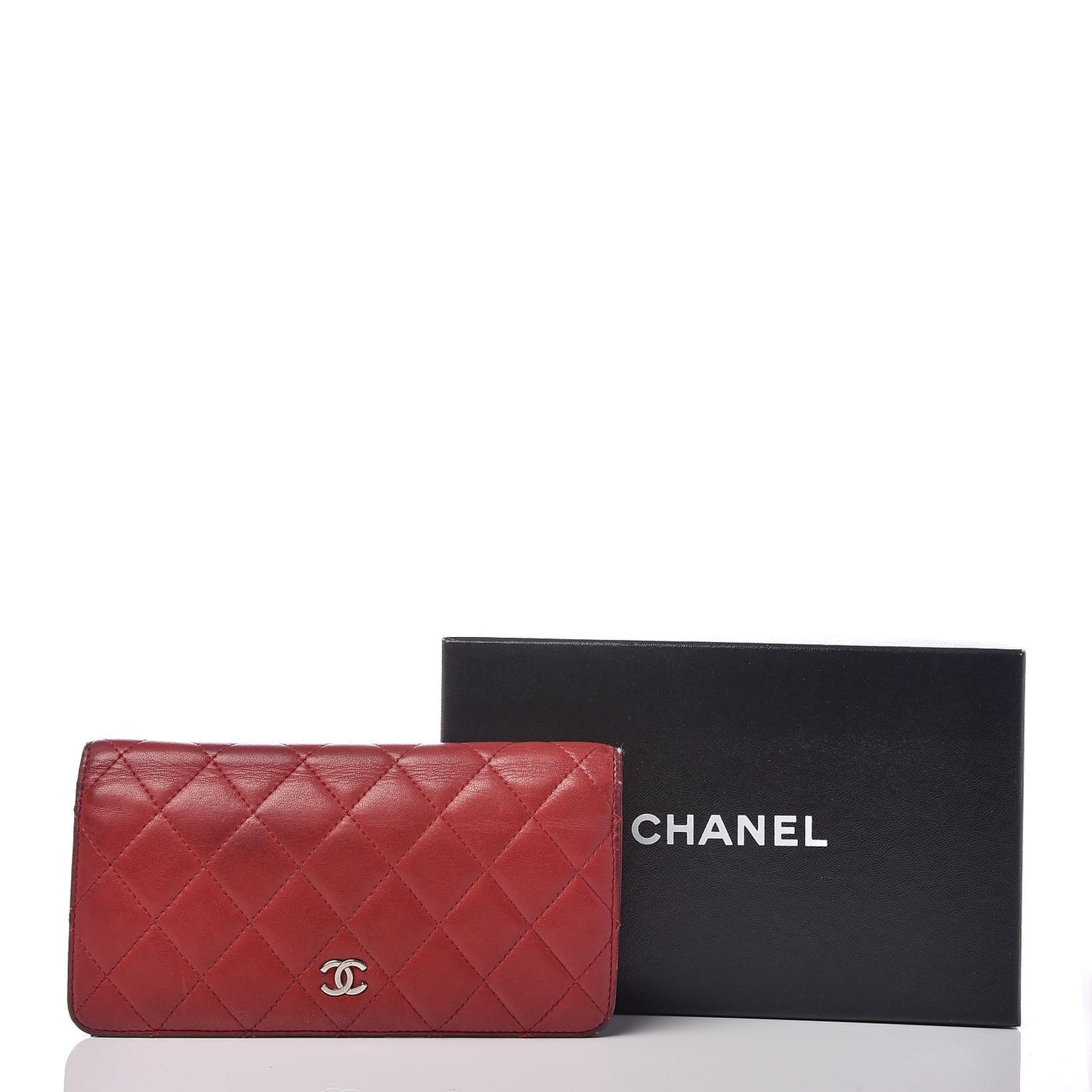 Lambskin Quilted Yen Wallet Red