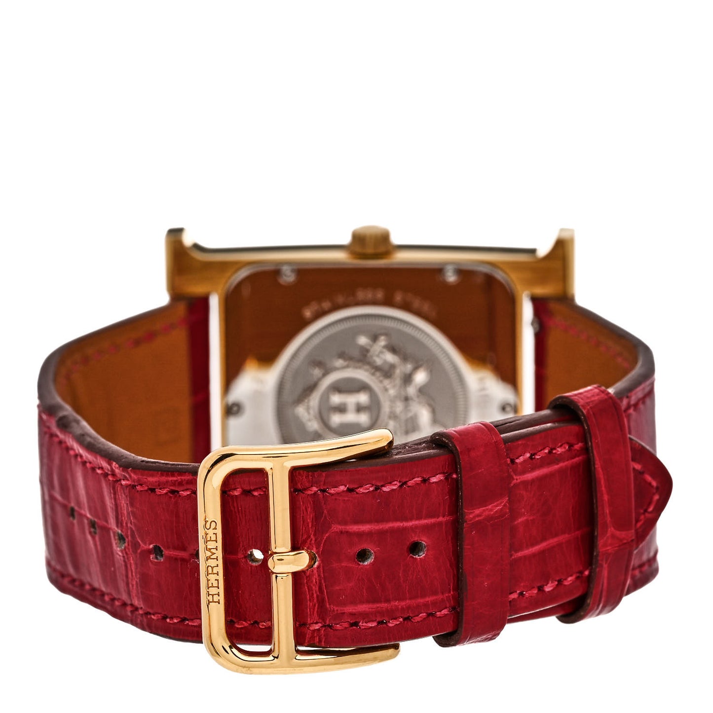 Stainless Steel Alligator 30.5mm Heure H Hour Quartz Watch Rouge Casaque