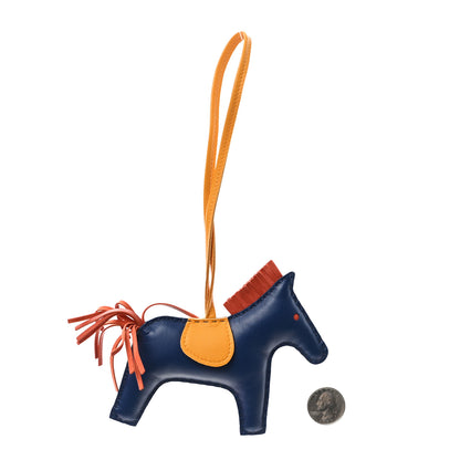 Hermes Milo Lambskin Grigri Rodeo Horse Bag Charm MM Bleu De Malte Cornaline Jaune D'or 2 of 4