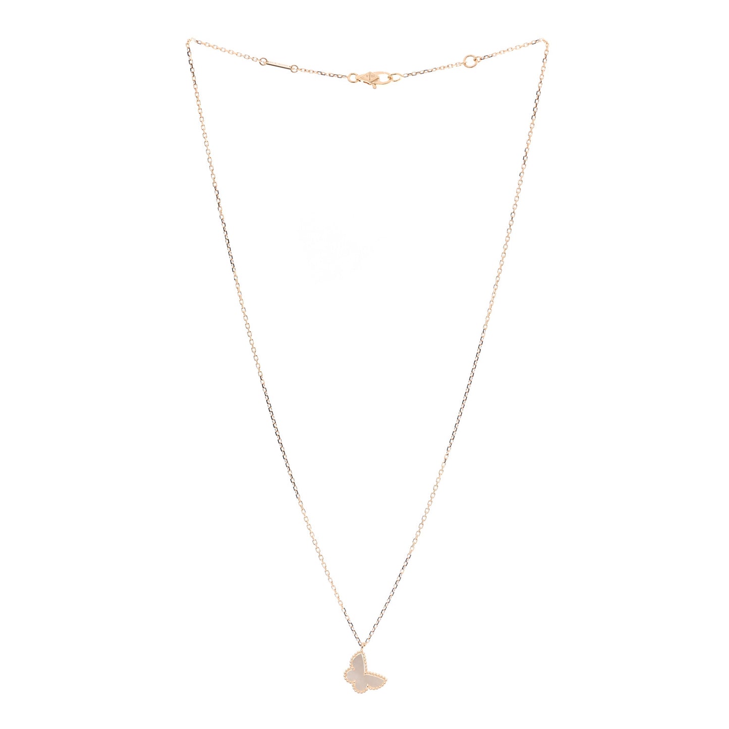 18K Yellow Gold Mother of Pearl Sweet Alhambra Butterfly Pendant Necklace