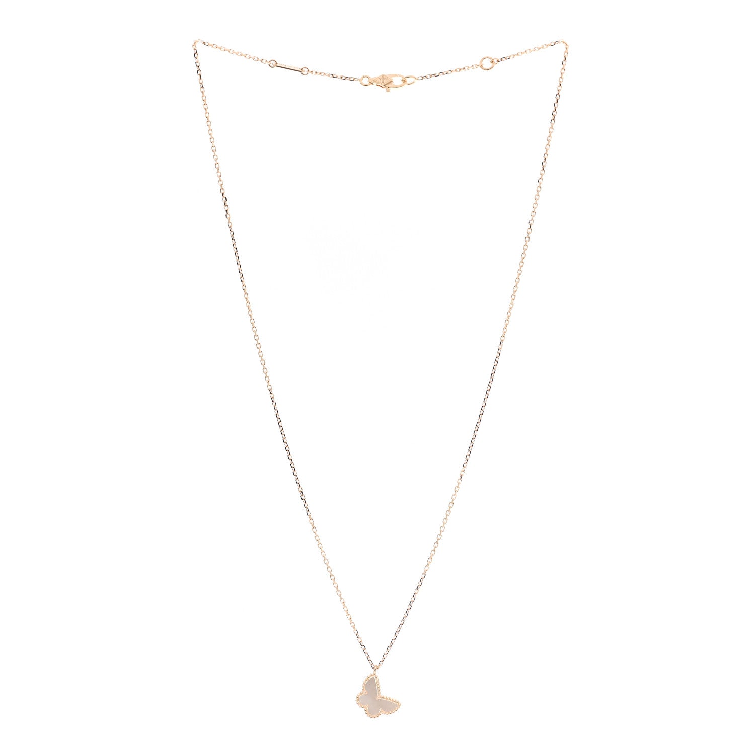 Van Cleef & Arpels 18K Yellow Gold Mother of Pearl Sweet Alhambra Butterfly Pendant Necklace 3 of 7